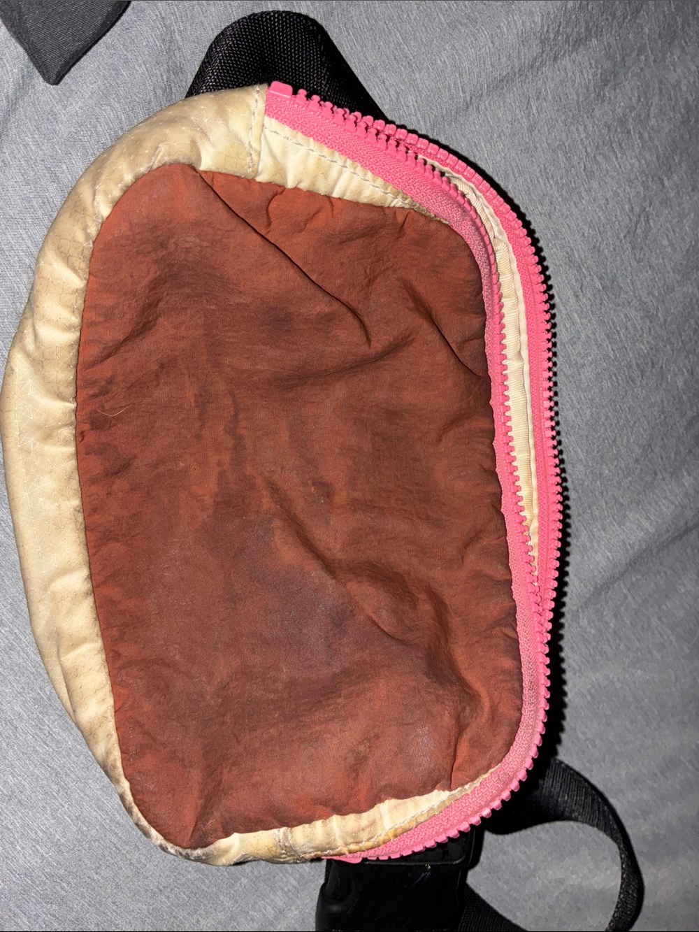 lululemon athletica Brown Crossbody Pouch with Cream Trim and Pink Zipper